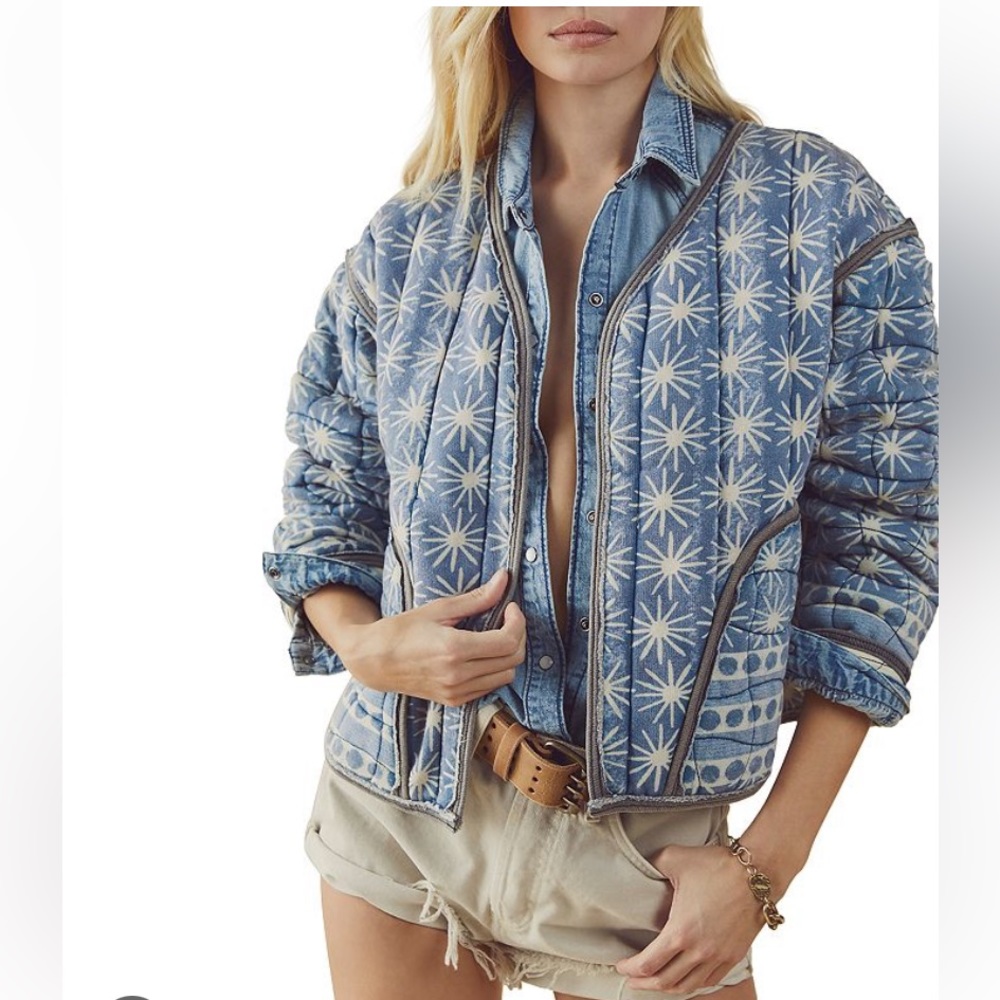 We The Free Blue Quilted Star Print Jacket